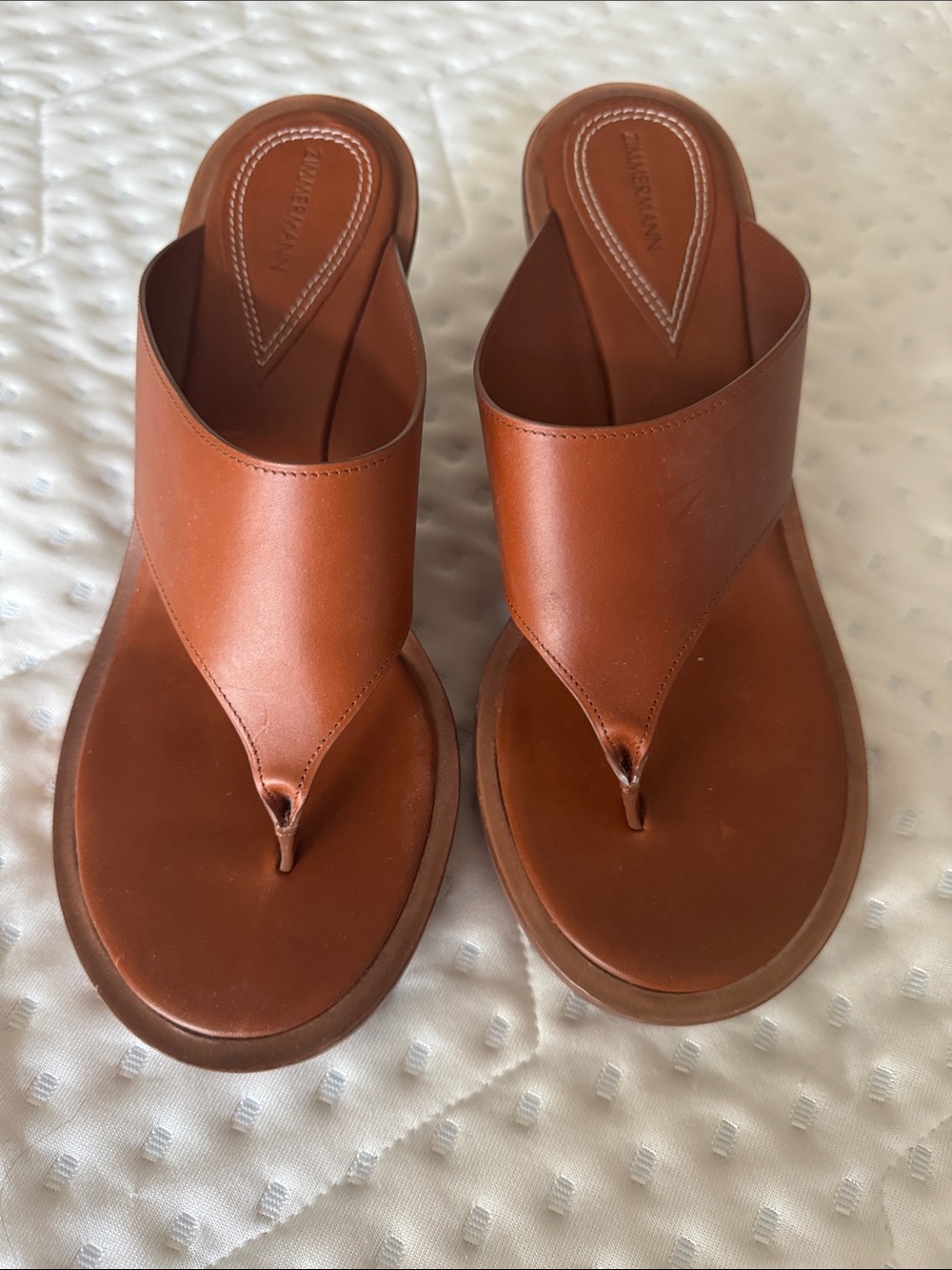 Zimmermann Cognac Leather Thong Sandals